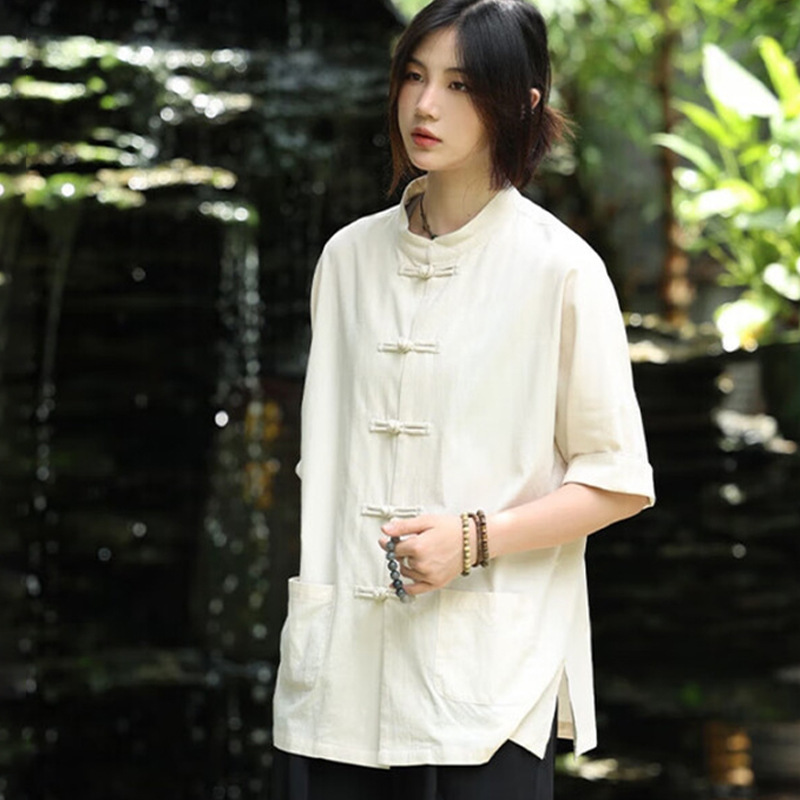 Black Tang Suit Shirt Cotton and Linen Short-Sleeved Shirt Women's Summer New Chinese Style Casual Chinese Style Disc Button中山 Suit Jacket Black Tang Suit Shirt Cotton and Linen Short-Sleeved Shirt Women's Summer New Chinese Style Casual Chinese Style Disc Button中山 Suit Jacket