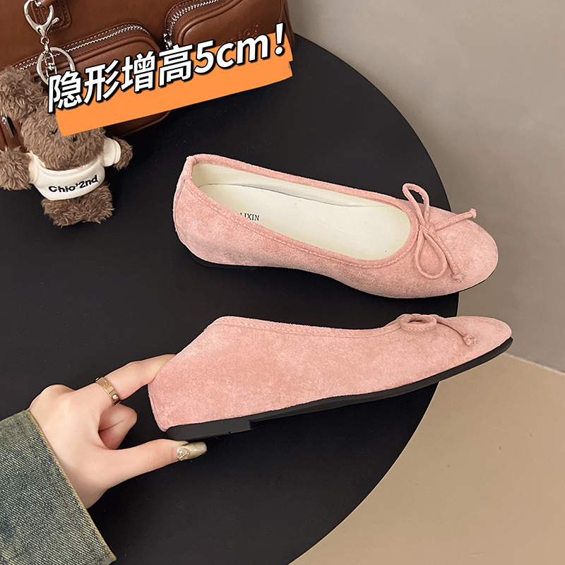 Aumentar la altura interior de la camisa de la luz de la primavera de la mujer un nuevo tipo de suela gruesa de un pie de zapatos con falda de zapatos de frijol amarillo