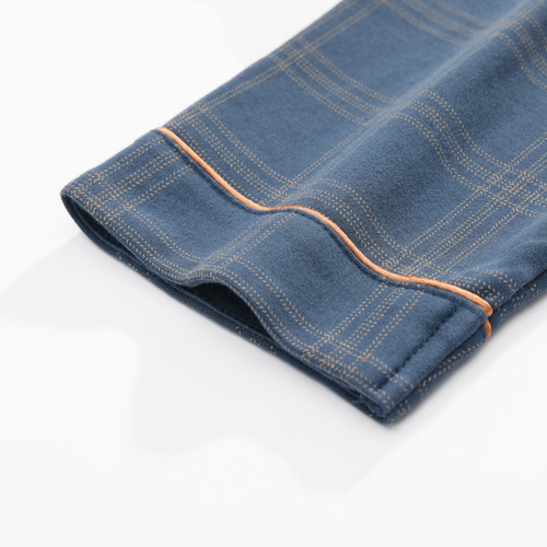 Cotton pajamas for men, suitable for spring and autumn, long-sleeved, 100% cotton, thin, grid pattern, plus size, casual, can be worn outside, home wear set