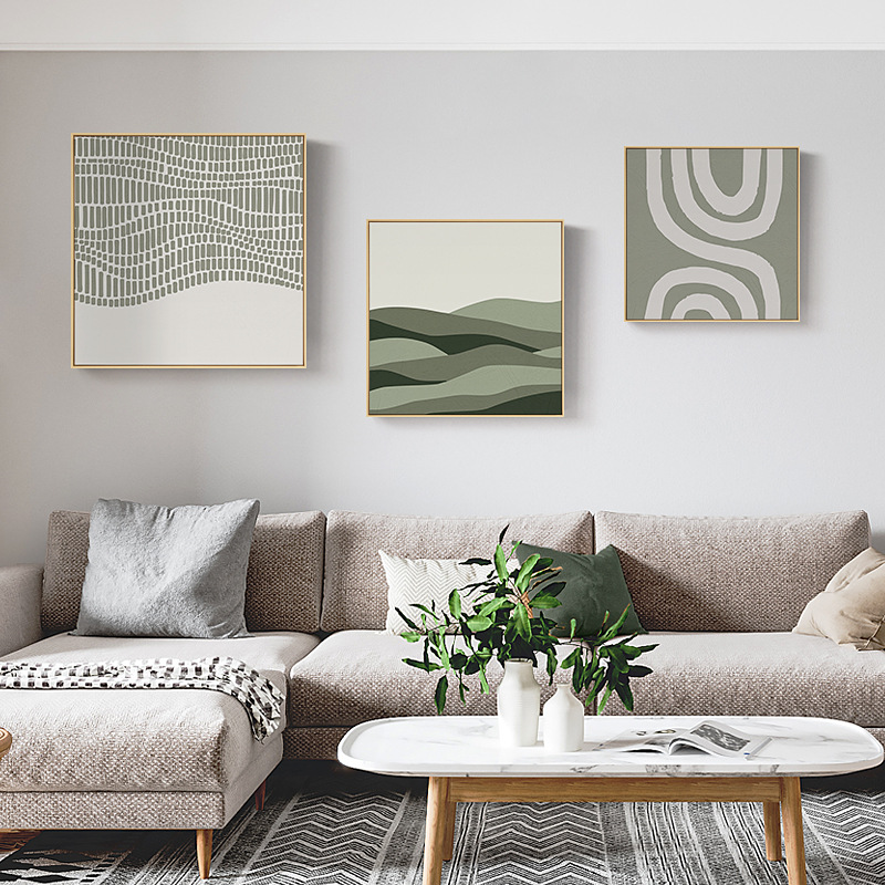 Nordic Small Fresh Living Room Decorative Painting Sofa Background Wall Hanging Painting Model Room Homestay Green Abstract Line Mural