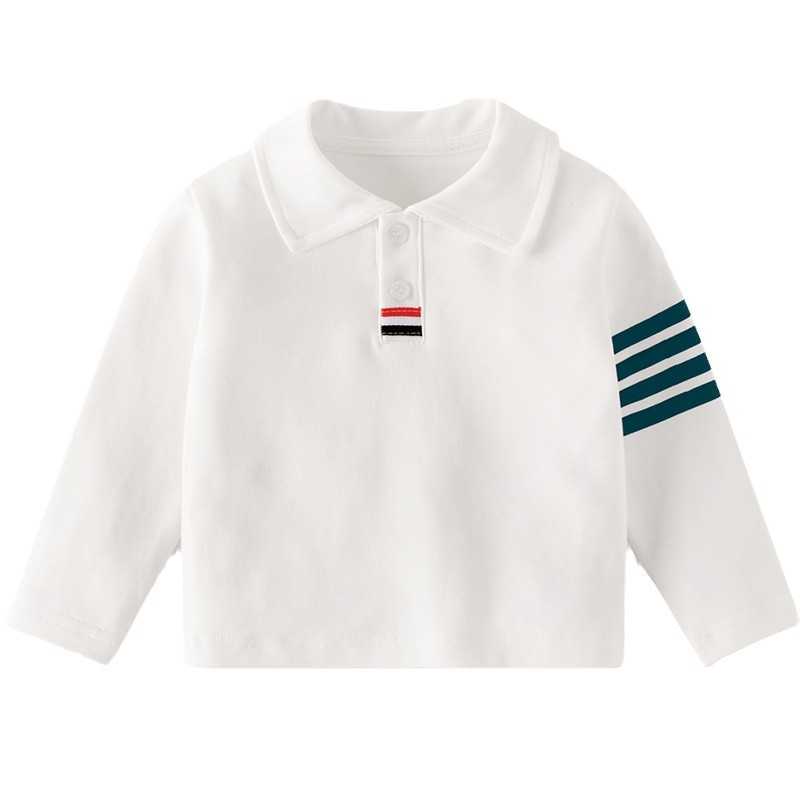Camiseta POLO de terciopelo suave para niños, camiseta blanca de manga larga de estilo coreano para niños, camisa con solapa de algodón, novedad de otoño