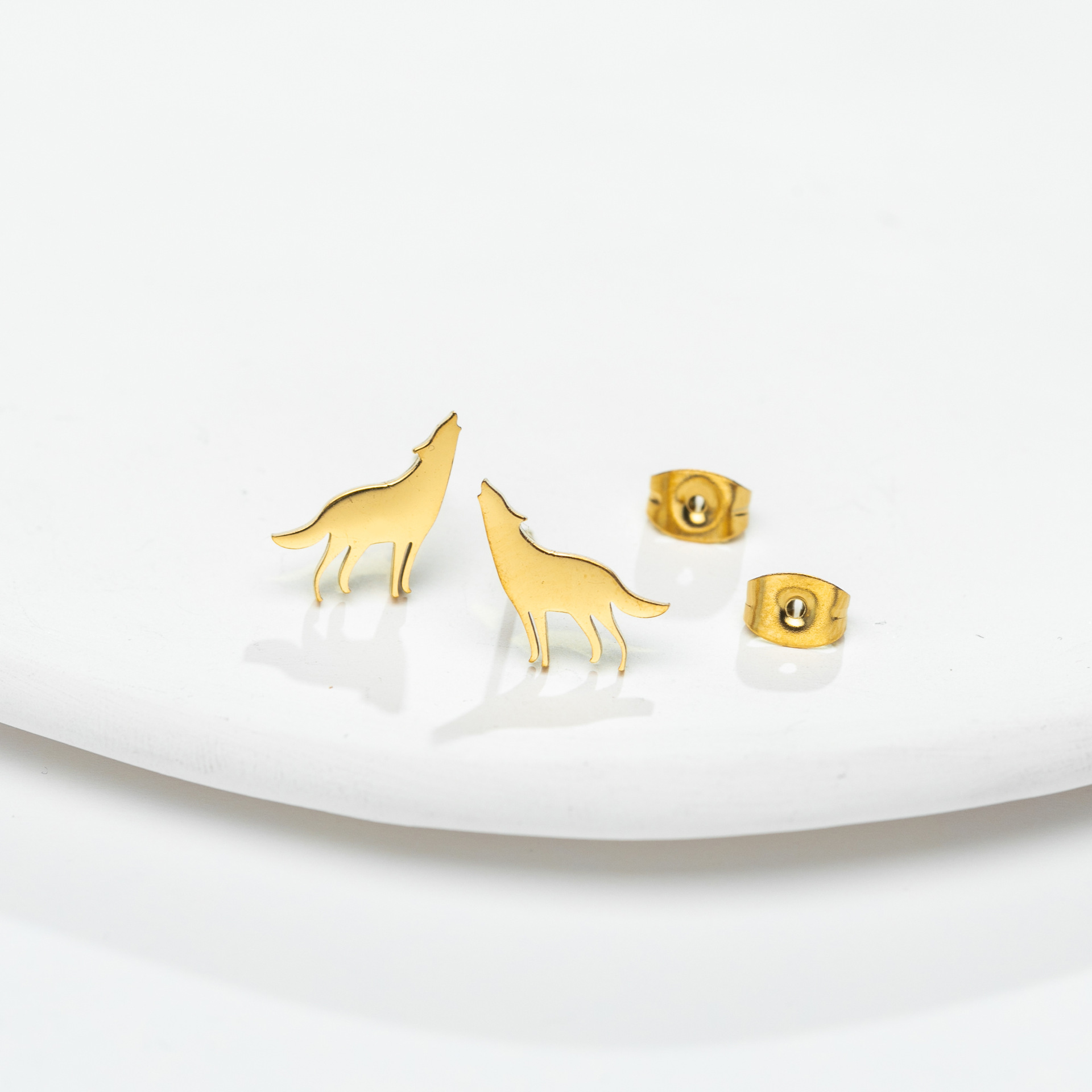 Cute Wolf Titanium Steel Ear Studs Plating No Inlaid Stainless Steel Earrings