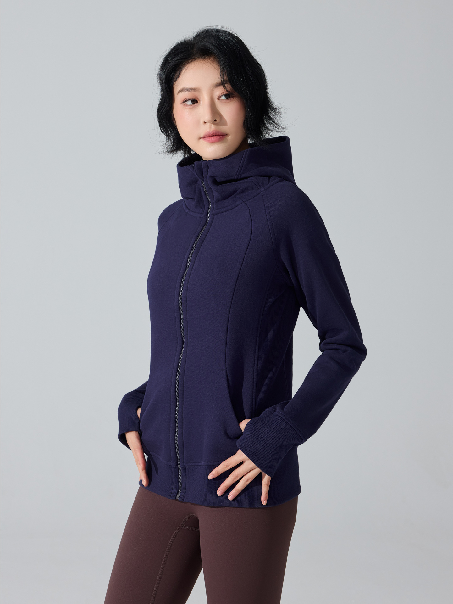 Otoño y invierno abrigo deportivo caliente con cremallera completa con chaqueta de yoga encapuchada con camisa de lana para correr y correr chaqueta de fitness image 5