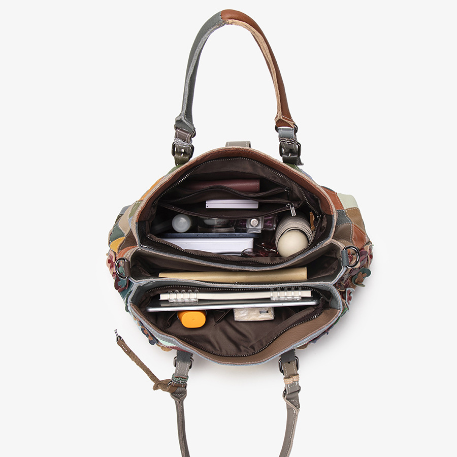2025 Genuine Leather Handbag For Women - Handmade Trendy Niche Luxury Fashion Spliced Flower Shoulder & Crossbody Bag - Thumbnail 3