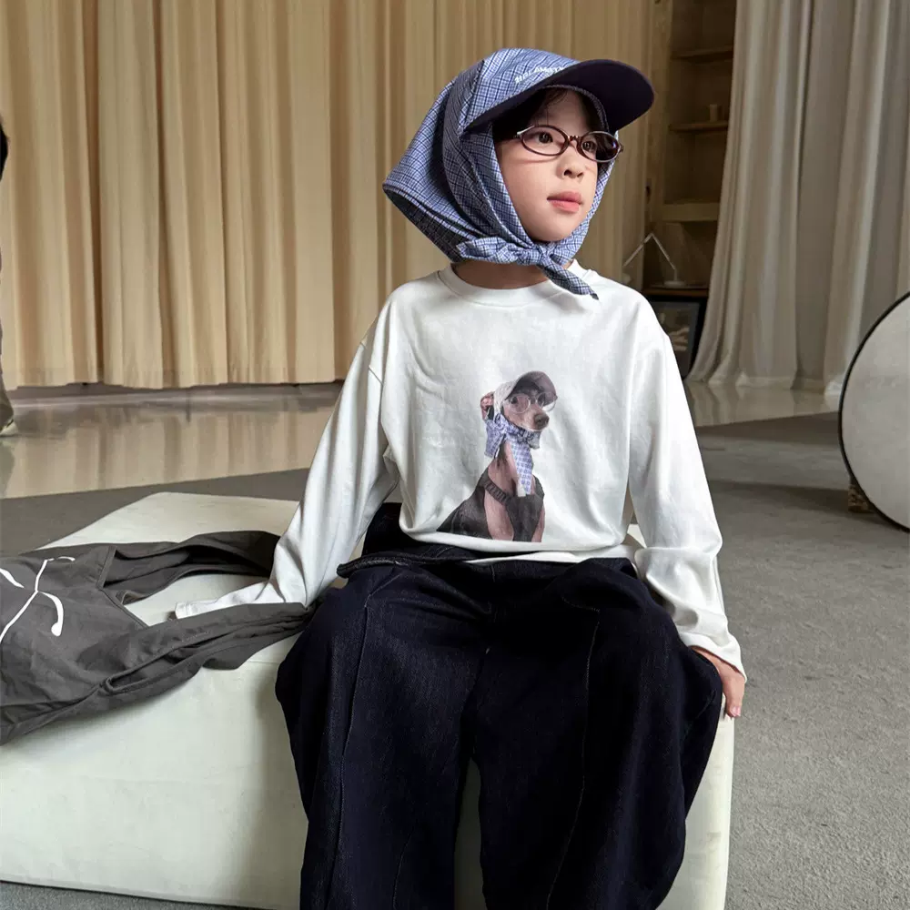 奶酪与喵童装男童T恤2025秋季新款卡通印花百搭长袖儿童上衣潮童