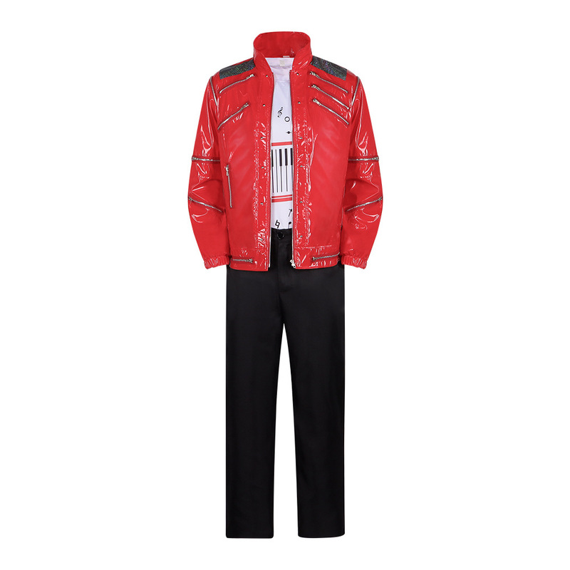 The Road to Stardom Michael Jackson Stage Costume Cosplay Red Leather Outfit Role-Playing Cosplay Clothing
