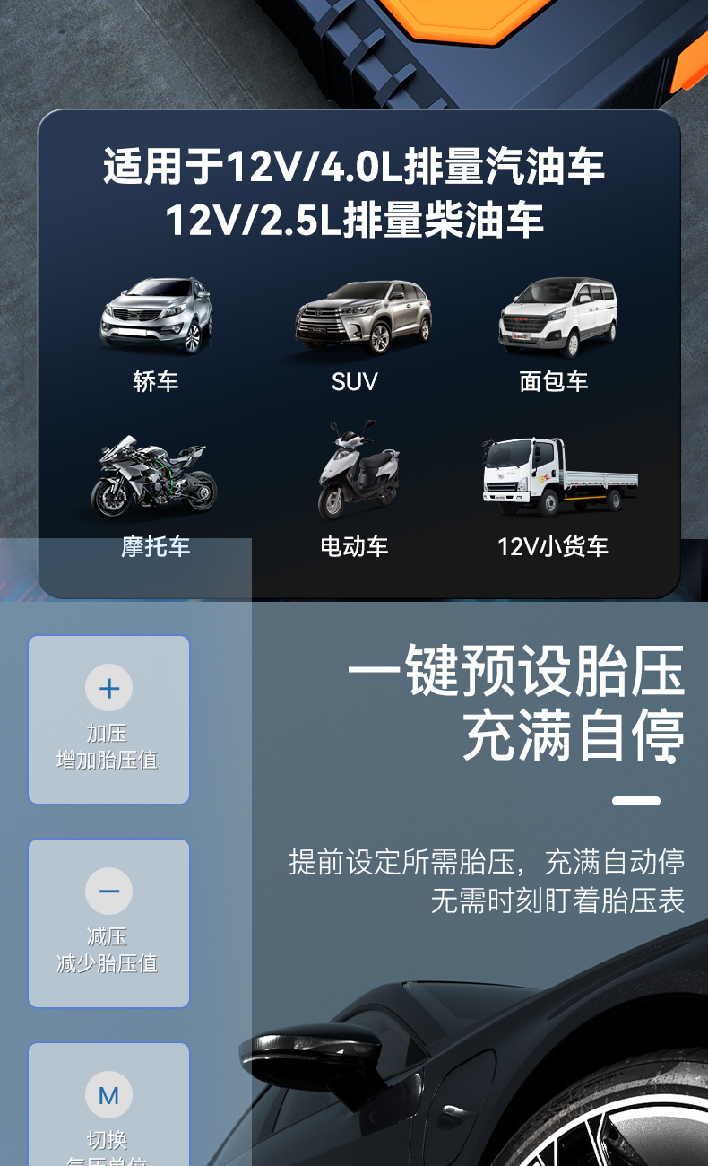 Car emergency jump starter power supply and car air compressor all-in-one device, using a battery and power bank for powerful ignition