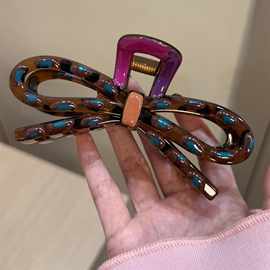 复古高级款式好看盘发鲨鱼夹好材质蝴蝶结抓夹玳瑁波点造型抓夹女