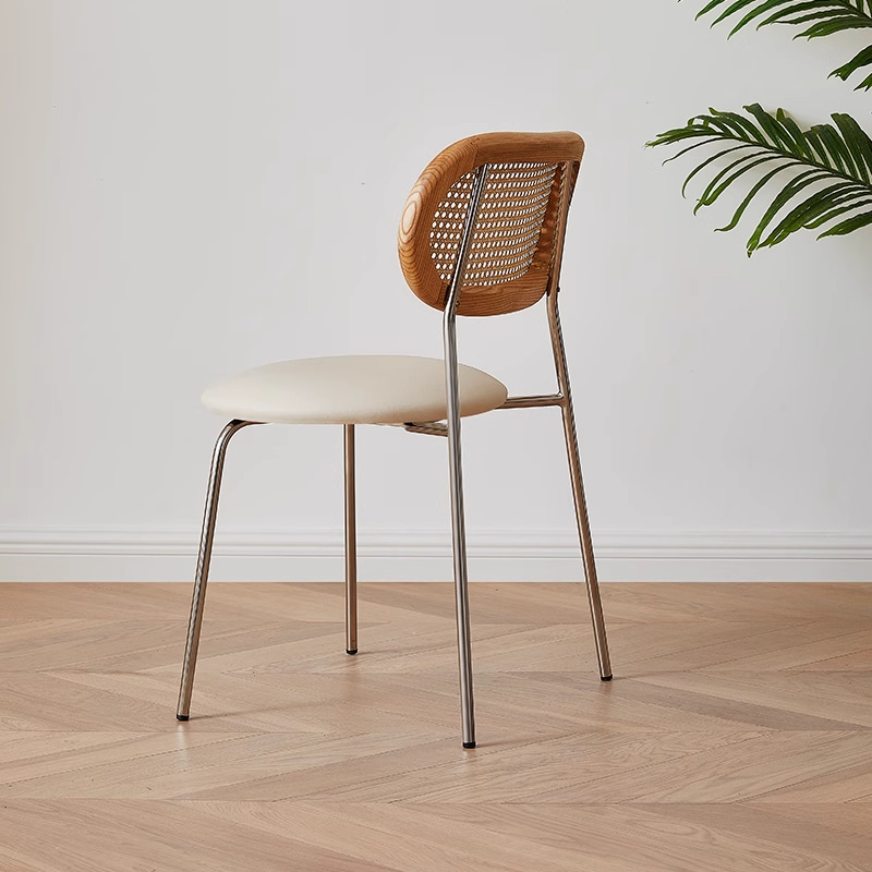 Danvas Bauhaus estilo silla de comedor de acero inoxidable silla de comedor simple silla de respaldo de red metálica silla de comedor de caña