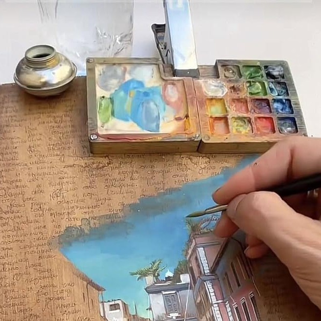 木製水彩パレットクルミ木製ペイントパレット屋外旅行アーティスト絵画ポータブルパレット|undefined