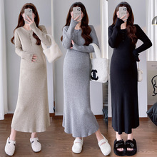 孕妇装2025秋冬高品质 排扣修身高弹可哺乳孕妇连衣裙