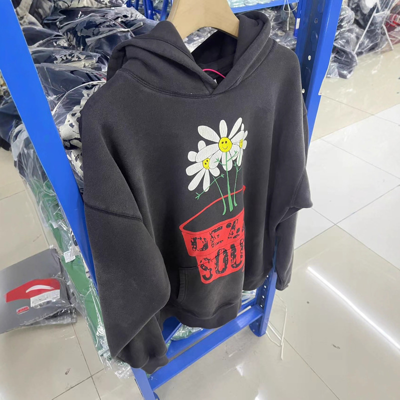 Saint Michael 雏菊印花美式做旧洗水复古宽松休闲连帽卫衣潮|undefined