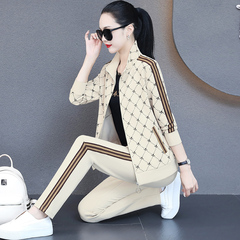 女士運動套裝洋氣時尚春秋媽媽拉鏈開衫跑步服品牌休閒三件套減齡