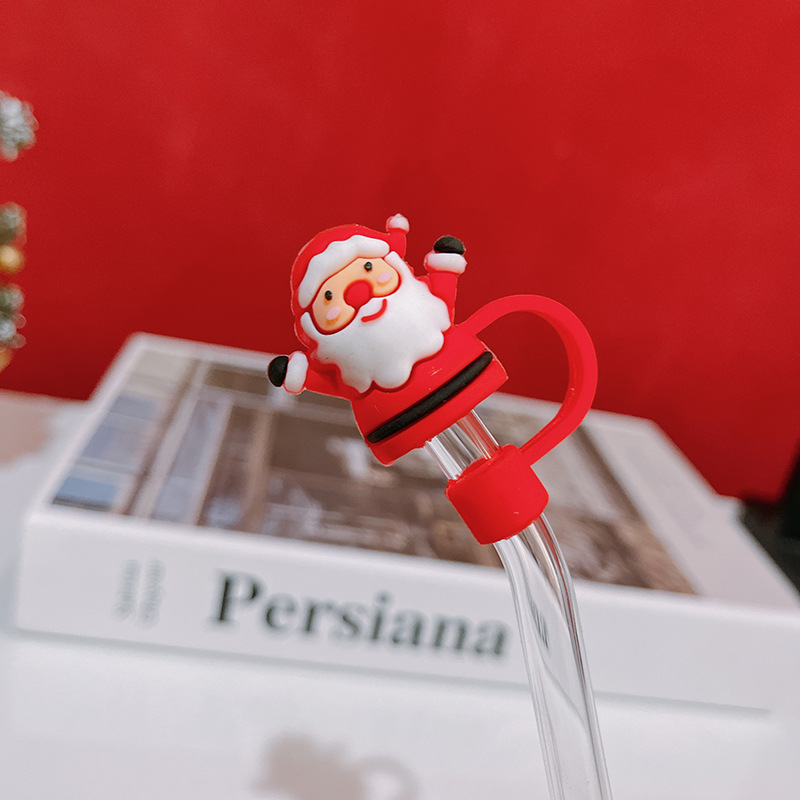 20g Weight Straw Decorative Cap Kitchen and drinking utensils 1 Piece Quantity Daily Occasion Silica Gel Material Christmas Festival Santa Claus, Fruit Pattern Cute Style Christmas Cute Santa Claus Fruit Silica Gel Straw Decorative Cap 1 Piece 8