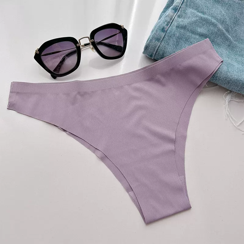 亚马逊女内裤 高切半包螺纹冰丝低腰大码一片式无痕随意裁三角裤