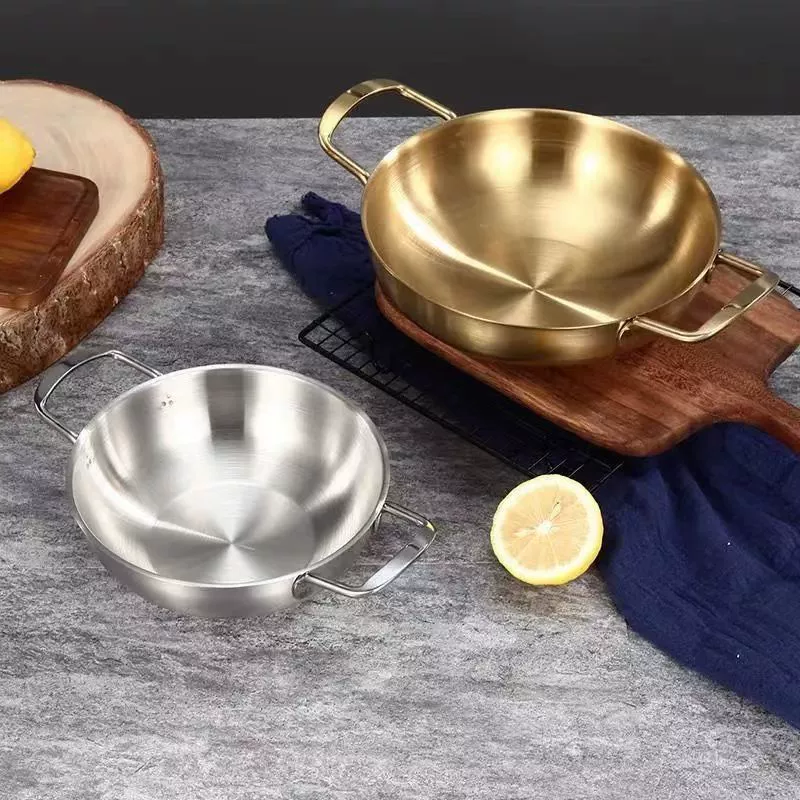 Корейская нержавеющая сталь кастрюля для дома и ресторана рамен морепродукты сухой горшок двойные ушки плоское основание мини чашка для быстрой лапши