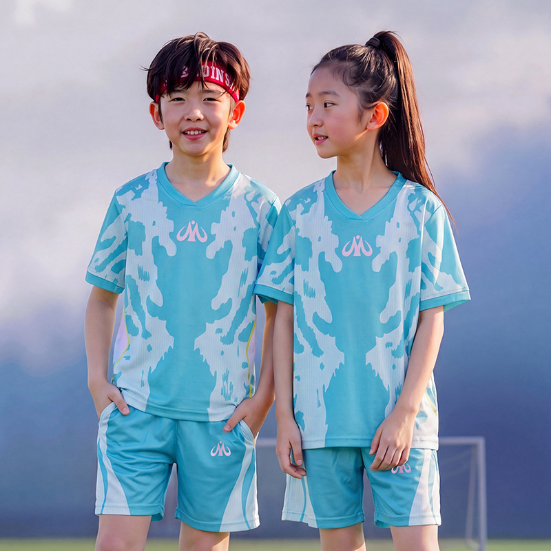 Trajes de fútbol infantil transfronterizos de verano, trajes de entrenamiento para estudiantes primarios, uniformes deportivos de niños y niñas, camisetas de secado rápido image 4