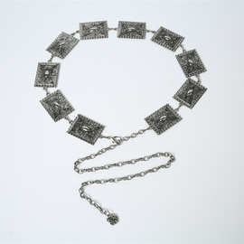 新款西部风雕刻几何女士金属腰链重工时尚新中式风格配饰现货批发