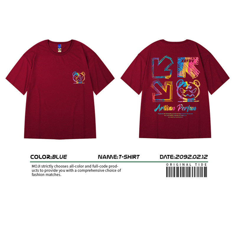 2023 nuevo verano americano Jersey de algodón manga corta europeo y americano calle hip hop suelta más tamaño hombres y mujeres camiseta