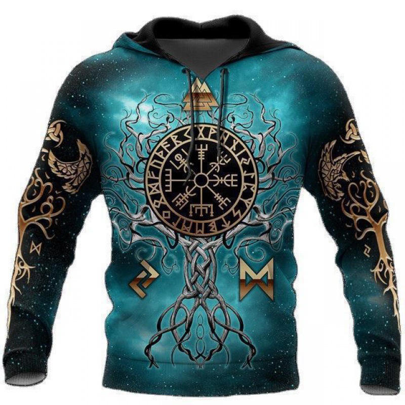 Personalidad de otoño e invierno suéter 3D transfronterizo popular para hombre con estampado de animales fresco calle vikingos serie sudadera con capucha
