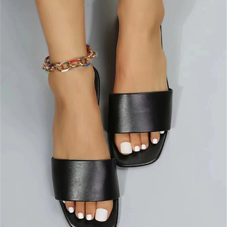 European and American Export Square Toe Flats Slippers for Women Summer New One-Line Casual Beach Sandals Sliers European and American Export Square Toe Flats Slippers for Women Summer New One-Line Casual Beach Sandals Sliers