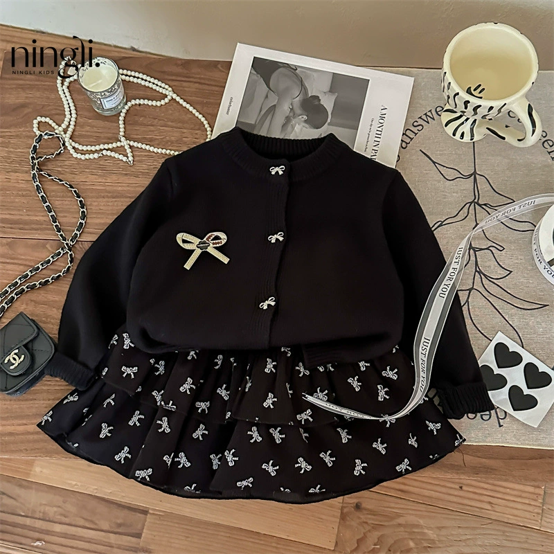 柠里 Autumn set, юбка, детский вязаный свитер, куртка, детская одежда, западный стиль