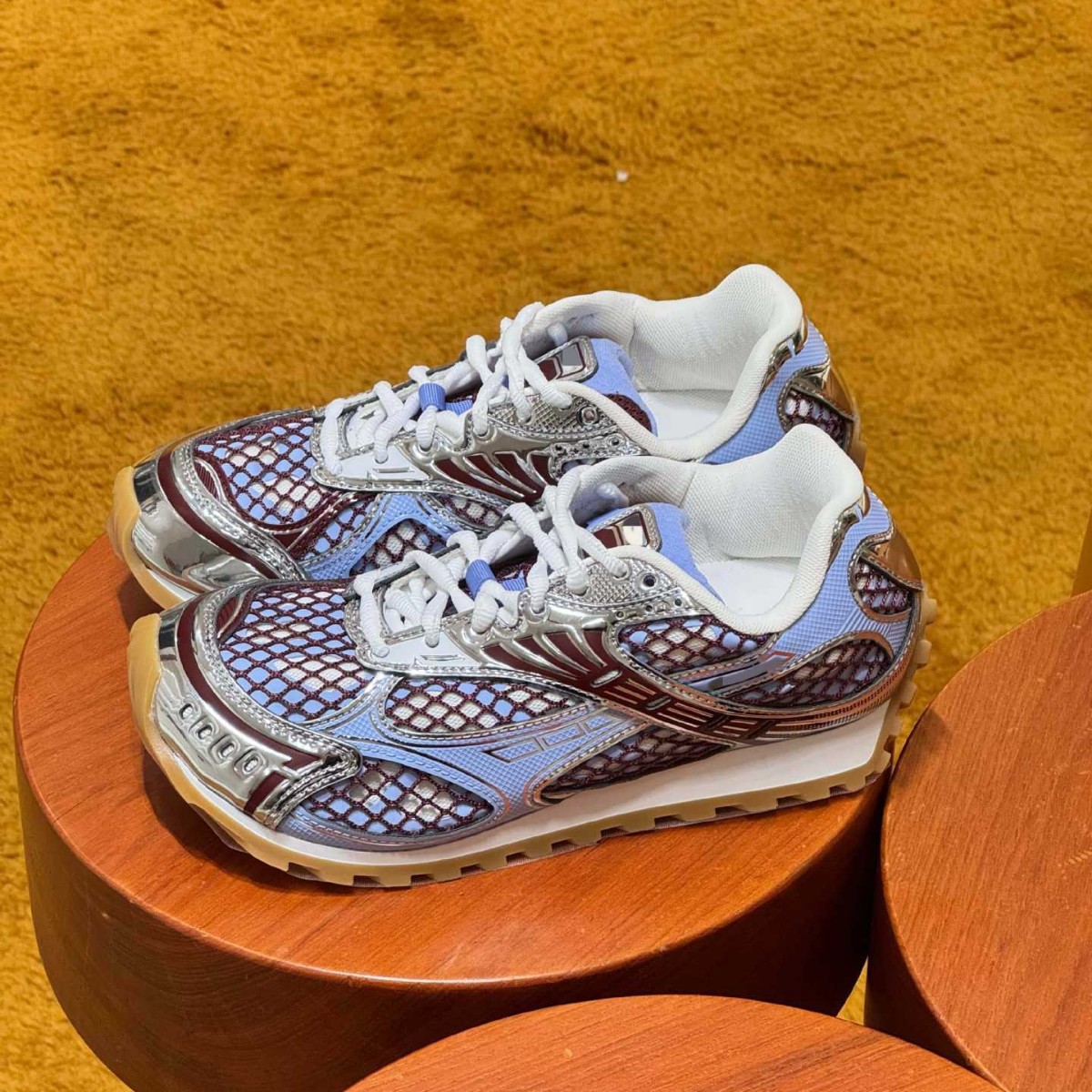 High-End Version of Bv Dad Shoes Orbit, Same Model as Worn by Wang Yibo, Unisex Silver-White Glacier Blue Mesh Casual Sneakers