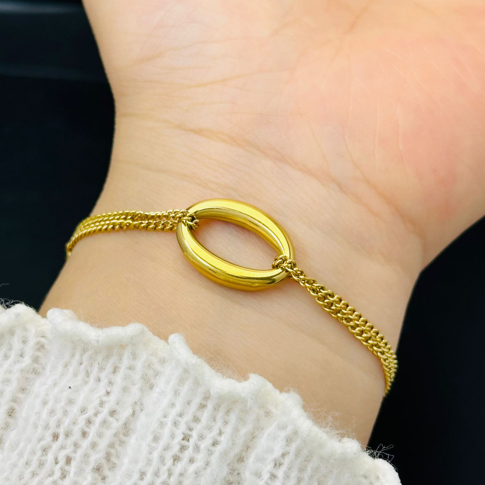 Anillo de doble capa no desvanecerse nicho de diseño francés pulsera mujer nueva retro red joyas de mano al por mayor