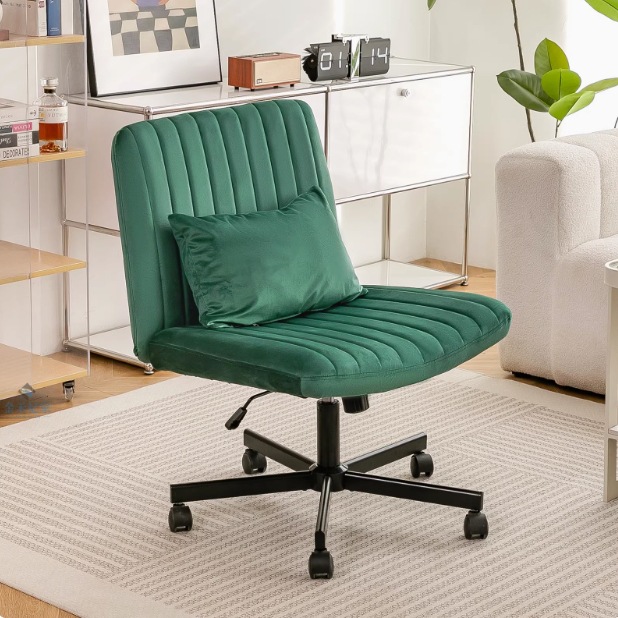 에메랄드 그린 [벨벳] - 허리 받침대가 있는 검정색 도르래 발