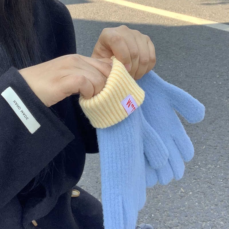 니트 캐시미어 장갑 여성용 겨울 새로운 터치 스크린 기모 따뜻한 두꺼운 방한 손가락 한국 스타일 울 장갑 트렌디