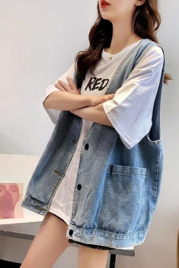 黑色牛仔马甲薄款女夏春秋新款欧货宽松休闲马夹背心外穿