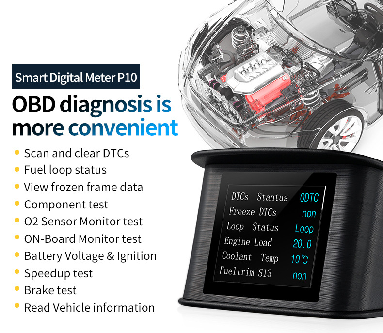 HUD Head-Up Display P10 Car LCD Speedometer Turbo Pressure OBD2 Multifunctional HUD Instrument