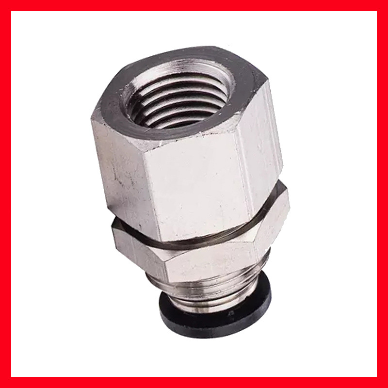 G牙内螺纹隔板直通铜气动快速接头气管快插接头4mm6mm8mm10mm12mm