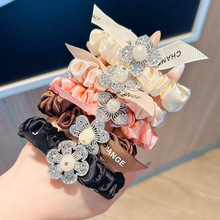 秋冬韩版大肠珍珠发圈水钻爱心花瓣发圈大肠感宽松扎发不掉发饰