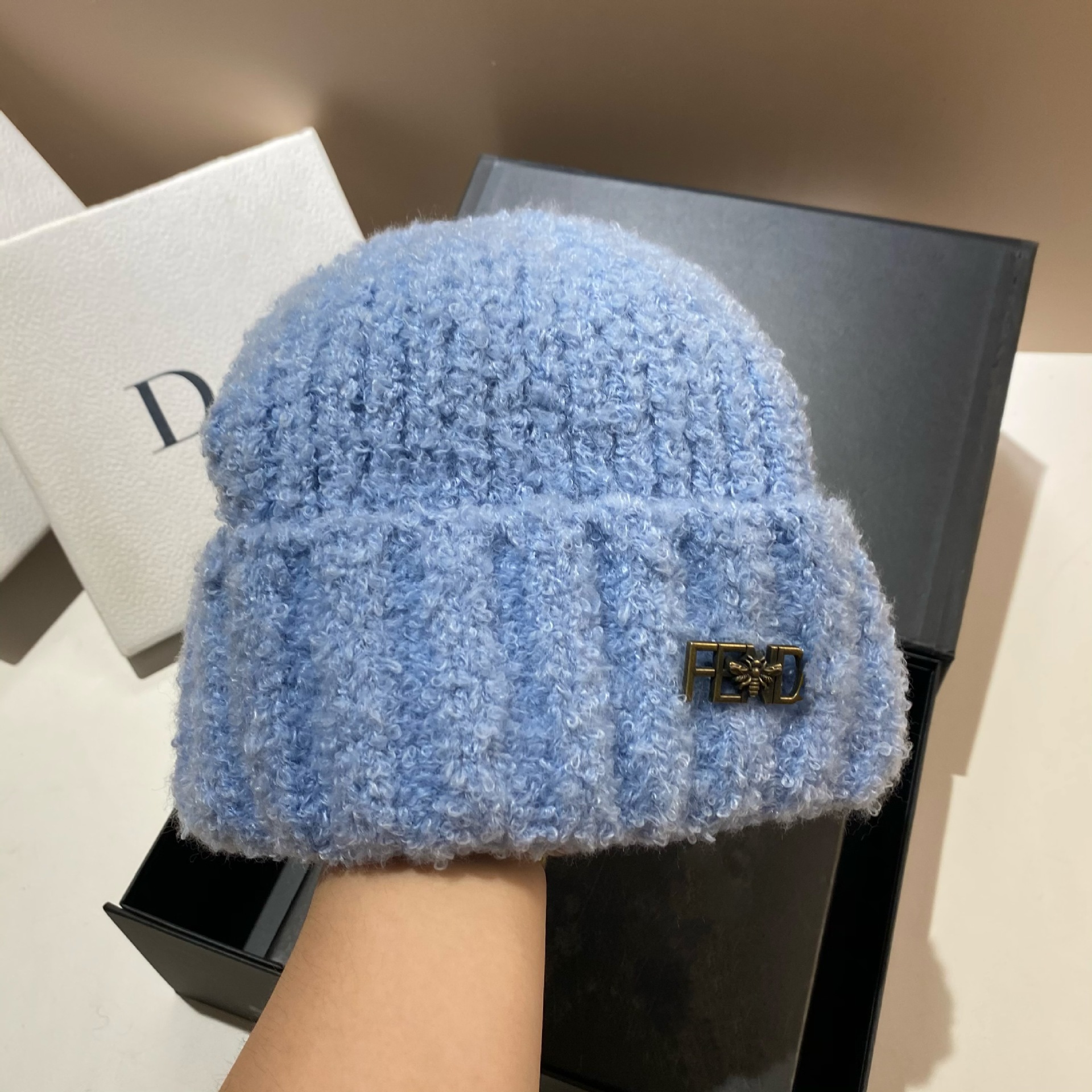 Korejska verzija nove slatke pletene kape s pletenim uzorkom F-labela, zimske tople i debele vjetrootporne kape s janjećim puloverom._voghion.com