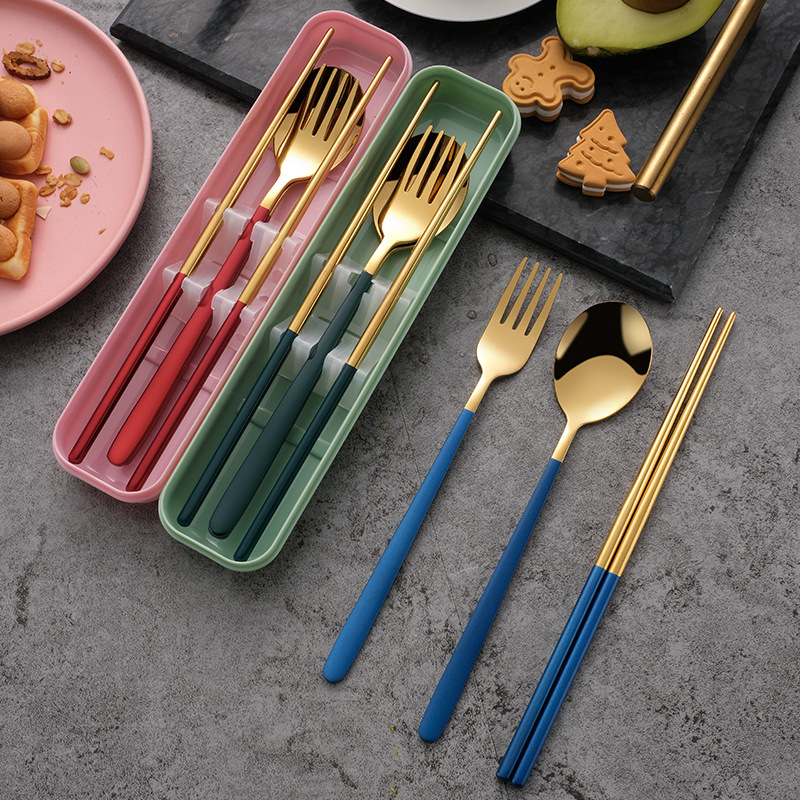 304 Stainless steel Portable tableware Korean Spoon fork chopsticks Three company activity gift suit logo customized