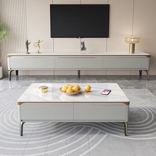 3l新款现代简约小户型茶几电视柜组合一体客厅奶油风落地柜套