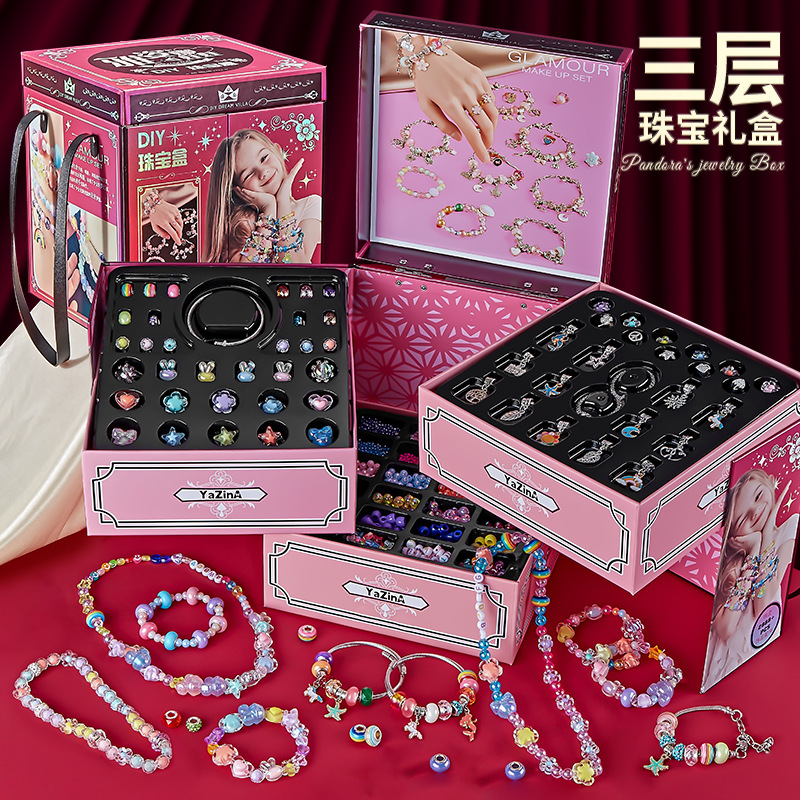 Regalos de cumpleaños para niñas collares de cuentas pulseras DIY materiales hechos a mano juguetes princesa joyería caja de regalo