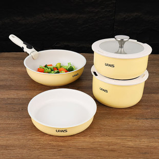Cross-Border Supply Stainless Steel Four-Piece Pot Set for Home Kitchen Novel Non-Stick Wok Detachable Handle Frying Pan Soup Pot