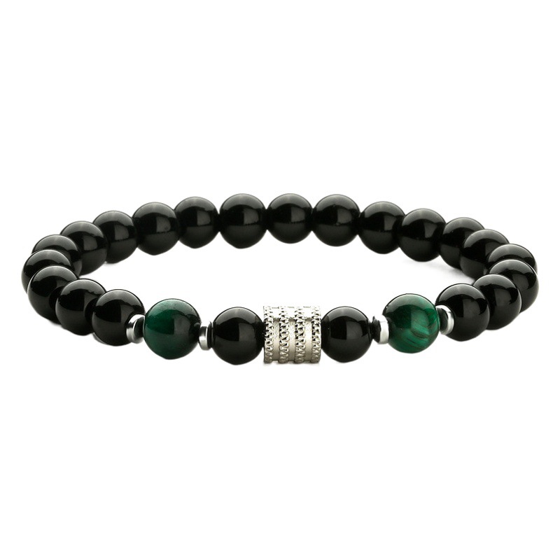 Ojo de tigre de acero inoxidable negro brillante piedra pulsera de los hombres transfronteriza pulsera de cuentas elástica Amazon europeo y americano