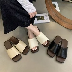 法式方頭平底涼拖鞋女外穿2024年夏季新款休閒百搭一字拖涼拖女批