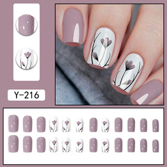 網紅穿戴美甲貼片可拆卸甜美少女小花香芋紫假指甲甲片成品24片