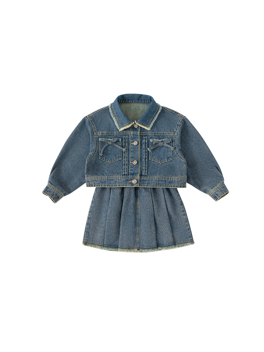 Yubao ropa infantil primavera niña vaquero chaqueta con solapa primavera y otoño niña falda de dos piezas