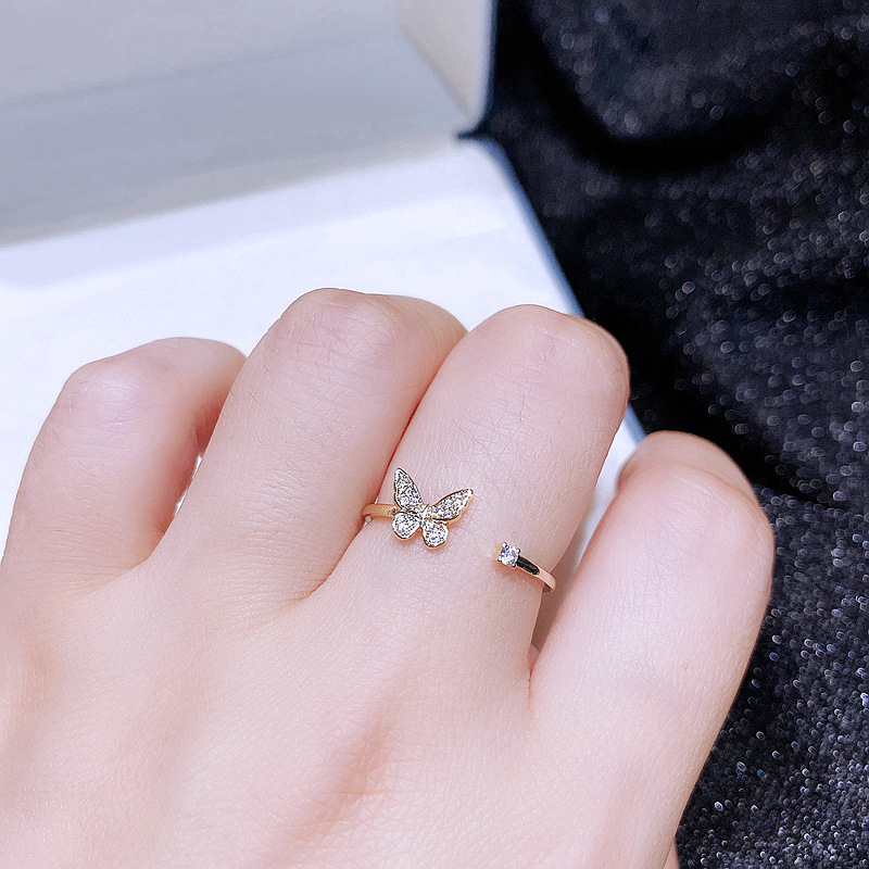 Fashion Heart shape Butterfly Bow Knot Copper Inlaid zircon Ring