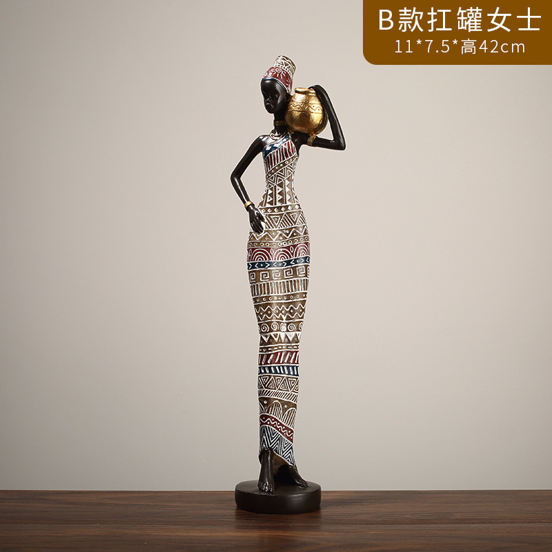 北欧创意复古非洲艺术女士雕像摆件设计师款家居客厅咖啡厅酒吧|undefined