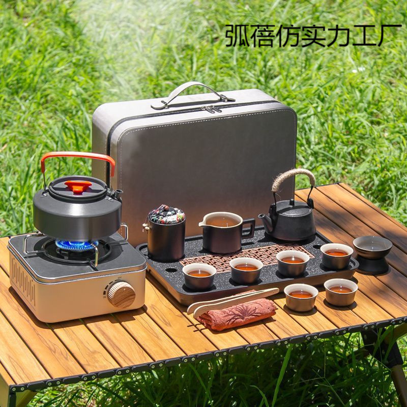 Travel Tea Set Set Cassette Stove Stove Field Equipment Tea Stove Portable Teapot with Outdoor Water Boiling Camping Style
