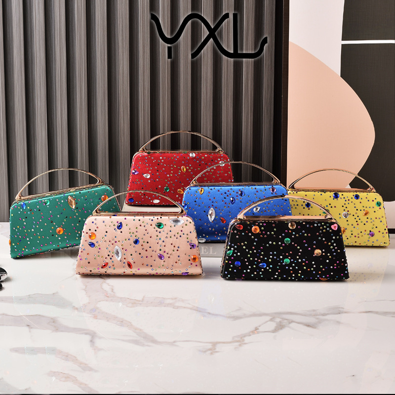 Bolsa de cena de moda europea y americana, bolsas de fiesta de diamantes de seda, bolsas de noche portátiles, nuevos fabricantes de Amazon transfronterizos