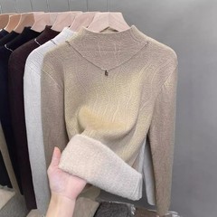 半高领打底衫女内搭洋气秋冬季加绒加厚保暖一体绒马海毛超厚毛衣