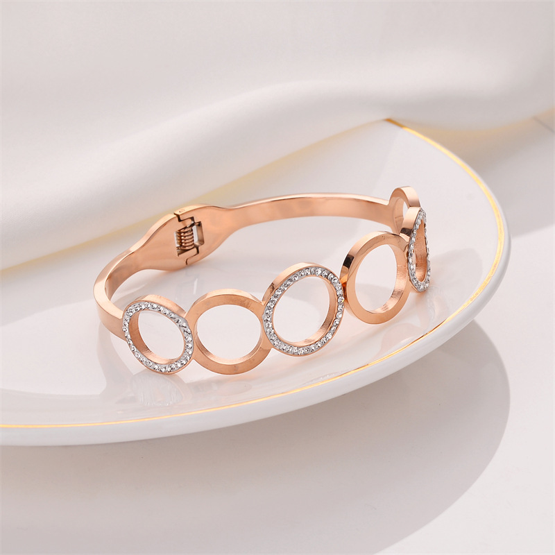 Plating, Hollow Out, Inlay Design Fashion Style Fashion Circle Titanium Steel Plating Hollow Out Inlay Zircon Bangle 1 Piece