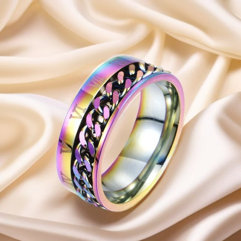 Anillo de acero inoxidable que no se desvanece ins moda masculina giratoria anillo de acero de titanio de nicho frío de los hombres liso